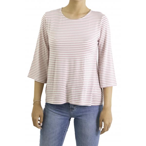 maglia a righe con manica 3/4 girocollo